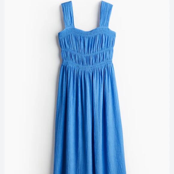 H&M Women's Square neck Smocked Midi Dress Large Blue - Picture 1 of 15
